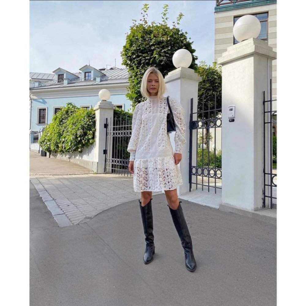 NWT H&M Openwork Lace Dress Creme Dress XS - Picture 5 of 16